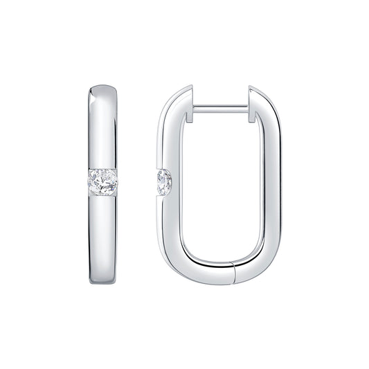 Elongated Hoop With Soliataire Lab Diamond (7356435628216)