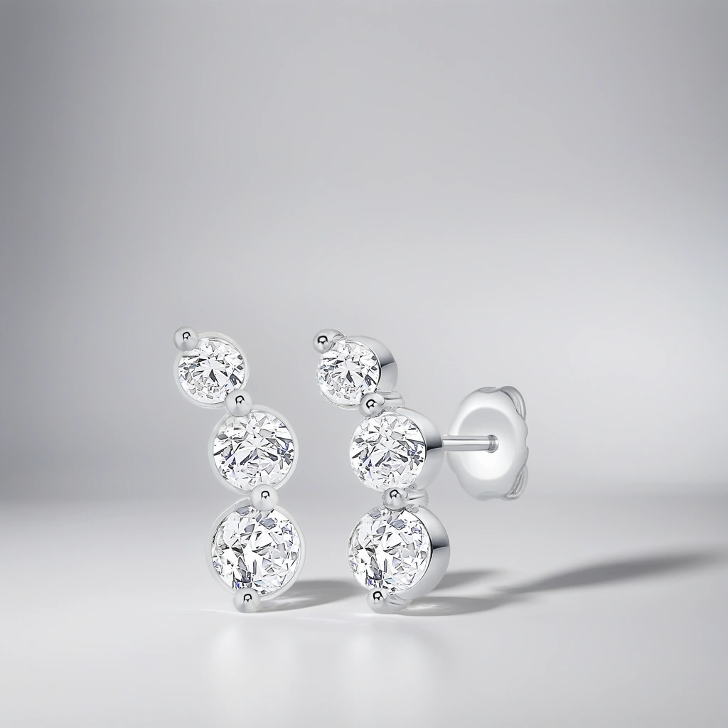 Graduated Curved Three-Stone Lab Diamond Drop Earrings (.50 ct tw) (7356565913784)