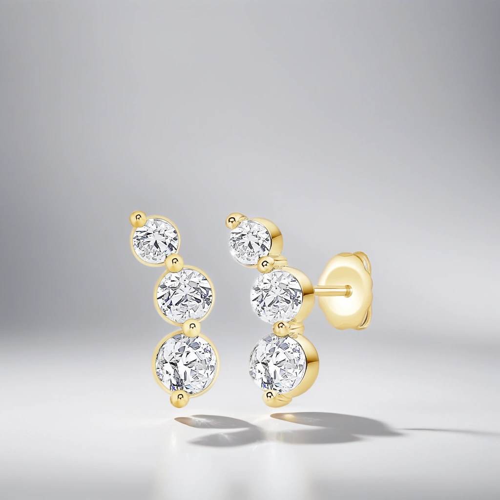 Graduated Curved Three-Stone Lab Diamond Drop Earrings (.50 ct tw) (7356565913784)