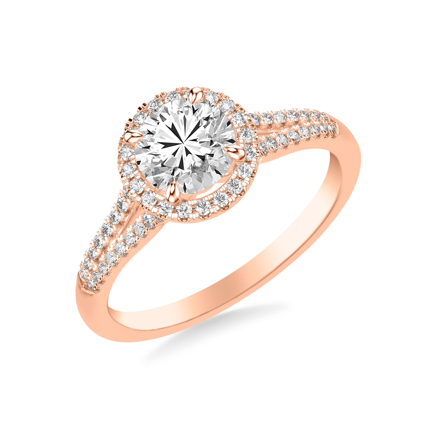Sky Halo with Split Pavé Band Engagement Ring with Moissanite (7283144589496)