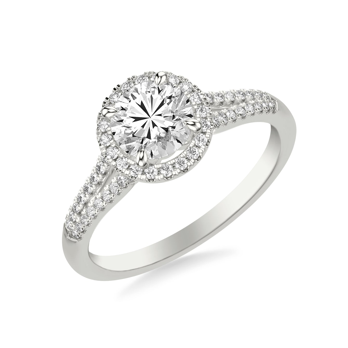 Sky Halo with Split Pavé Band Engagement Ring with Moissanite (7283144589496)