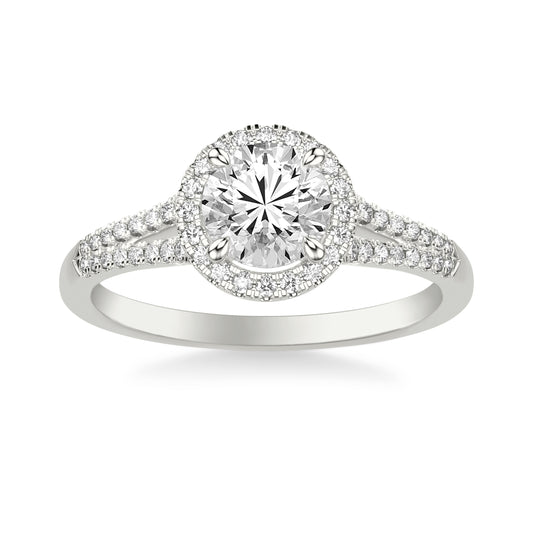 Sky Halo with Split Pavé Band Engagement Ring with Moissanite (7283144589496)