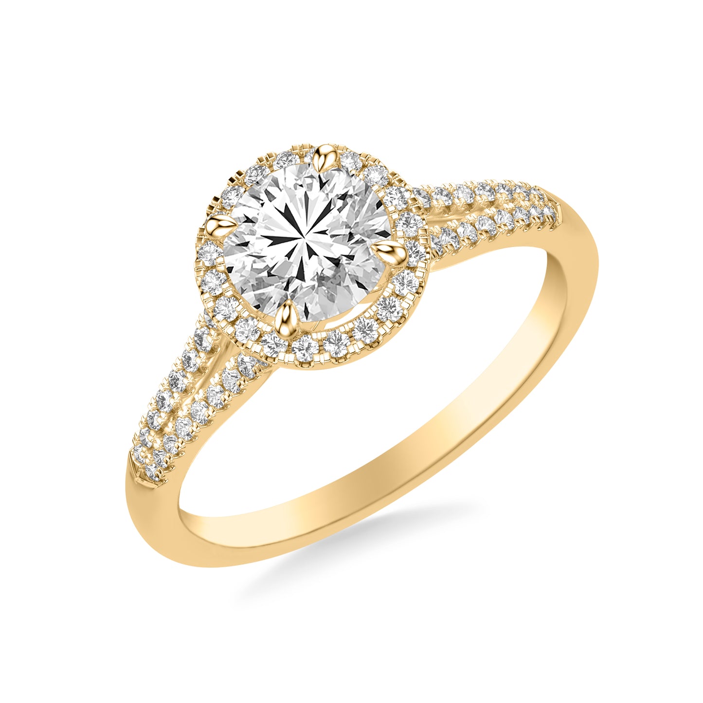 Sky Halo with Split Pavé Band Engagement Ring with Moissanite (7283144589496)