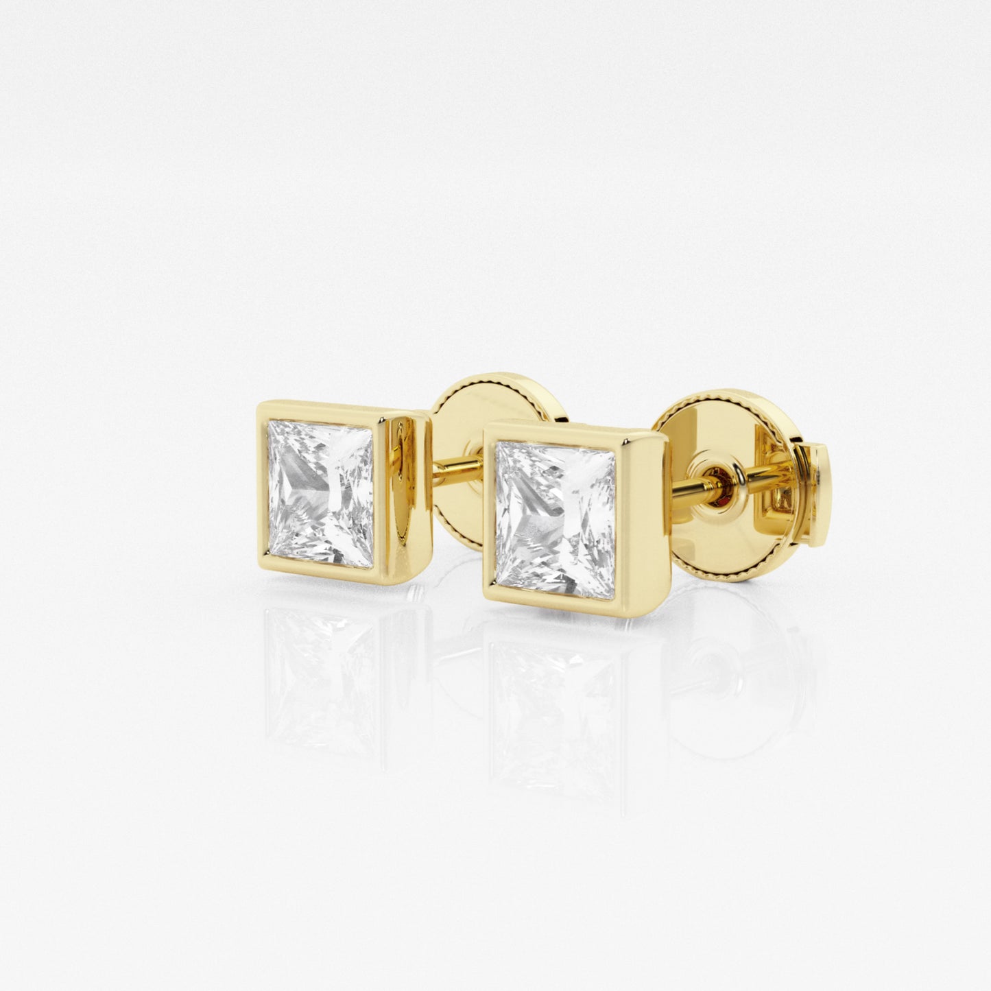 Princess Lab Grown Diamond Bezel Set Stud Earrings (7243219468472)