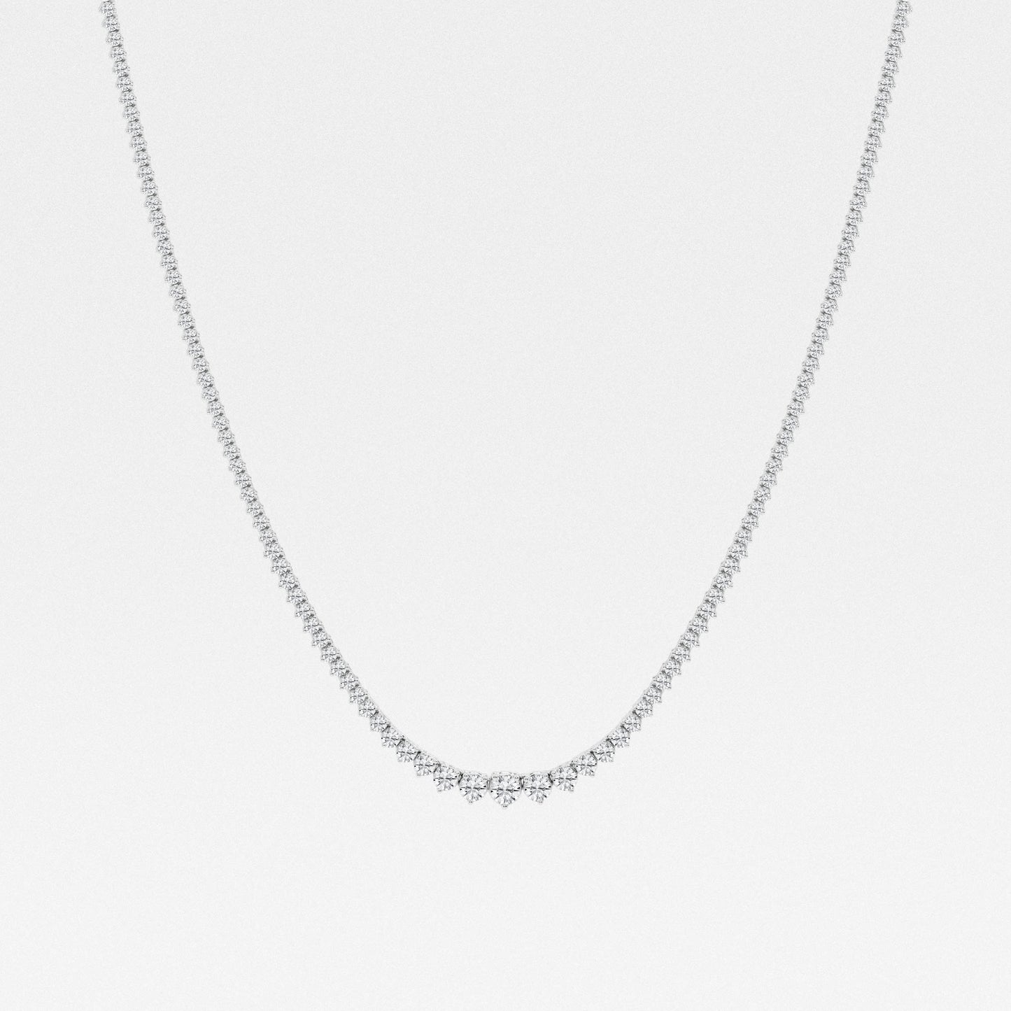 Round Lab Diamond Graduated Riviera Fashion Necklace 14K White Gold (7281917526200)