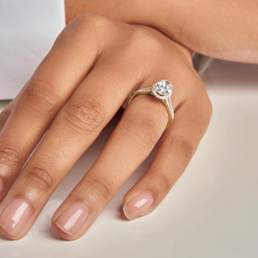 Sky Halo with Split Pavé Band Engagement Ring with Moissanite (7283144589496)