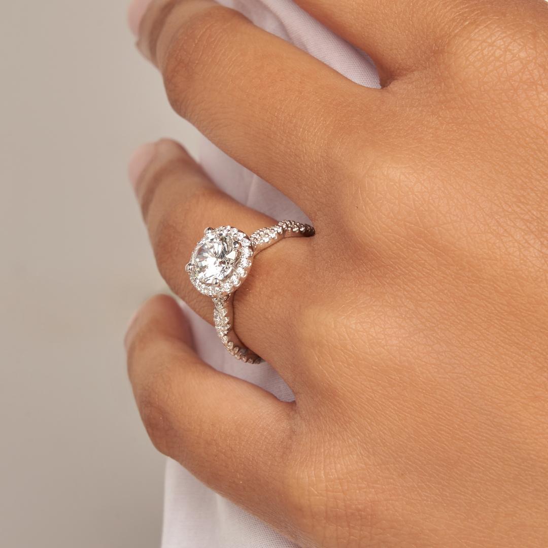 Elsa Halo with Twisted Pavé Band Engagement Ring with Moissanite (7283140952248)