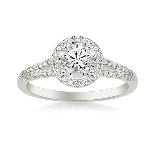 Sky Halo with Split Pavé Band Engagement Ring with Moissanite (7283144589496)