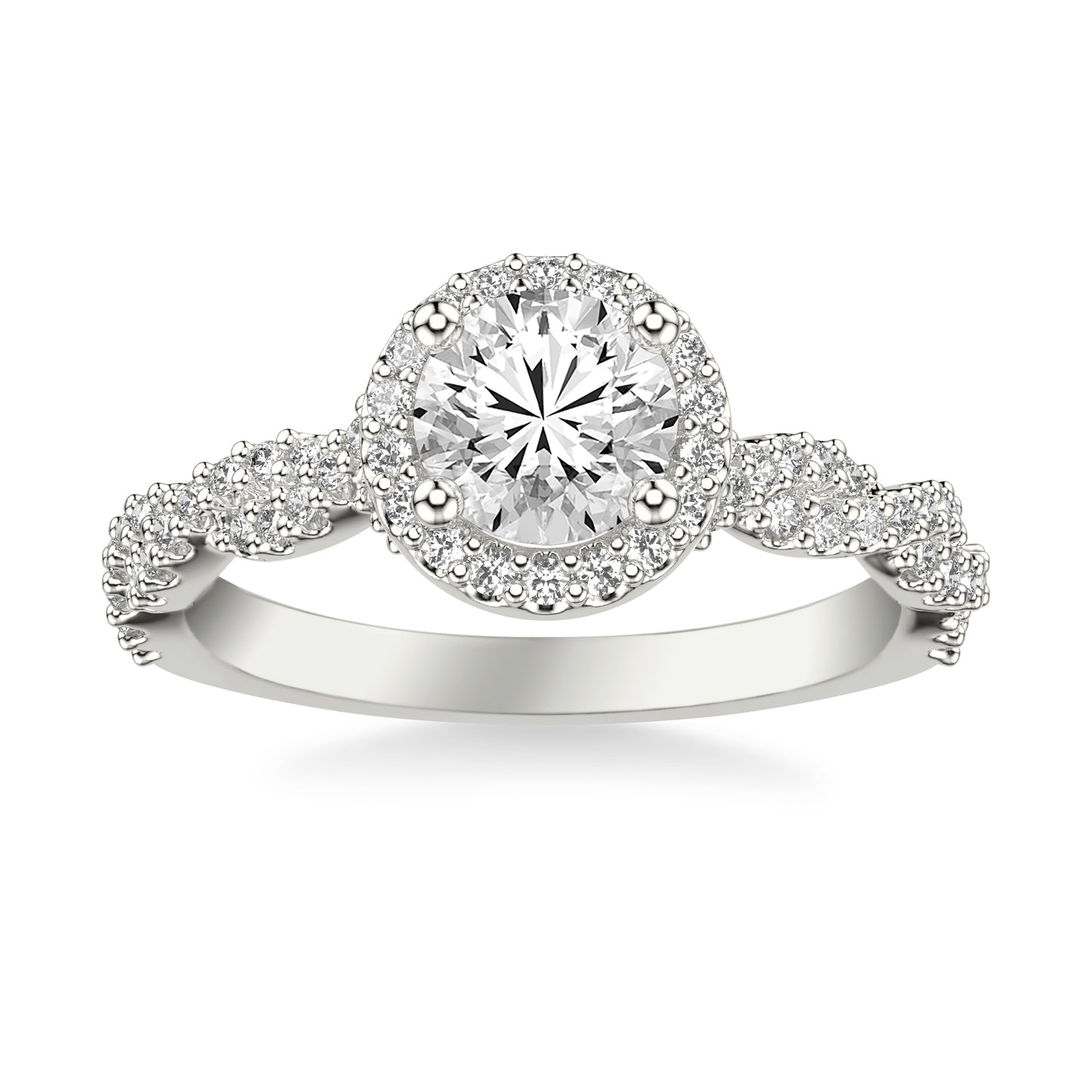 Elsa Halo with Twisted Pavé Band Engagement Ring with Moissanite (7283140952248)